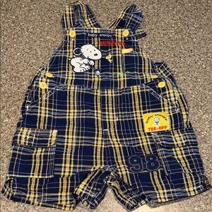 Y2k Baby Snoopy Blue and Yellow Plaid Overalls